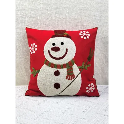 1 Stück Leinwand Weihnachten Schneemann Handtuch Stickerei Kissen Kissenbezug, Schlafsaal Schlafzimmer Sofa Heimdekoration Image