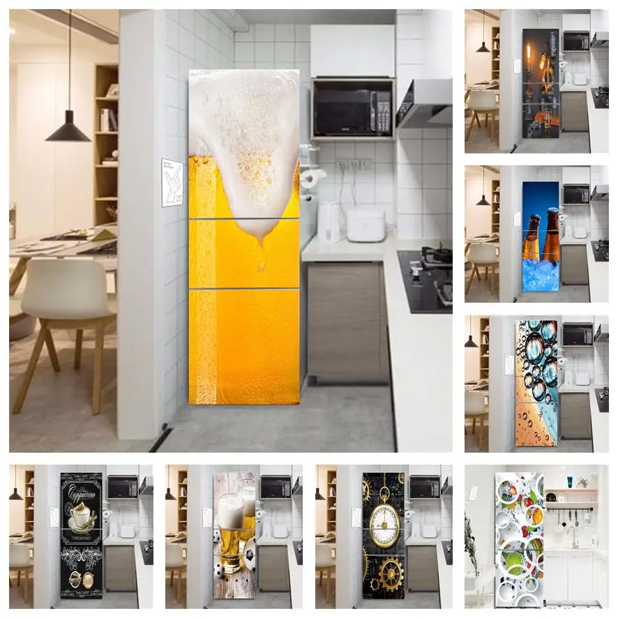 Bier Blase Kühlschrank Aufkleber für Küche Peel & Stick Vinyl Poster Landschaft Blumen DIY Schrank Wandbild Wand Aufkleber Home Art Decor Image