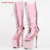 Rosa Pole Dance Stiefel frauen Solide Plattform Super Dünne Ferse Peep Toe Mode Kreuz Straps 35-43 Plus größe Transparent Schuhe