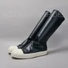 Marke Casual Frauen fashional Leder Stiefel Unter-Knie Schwarz Leder Slip-on Flache Owens Design Casual Schuhe & Turnschuhe