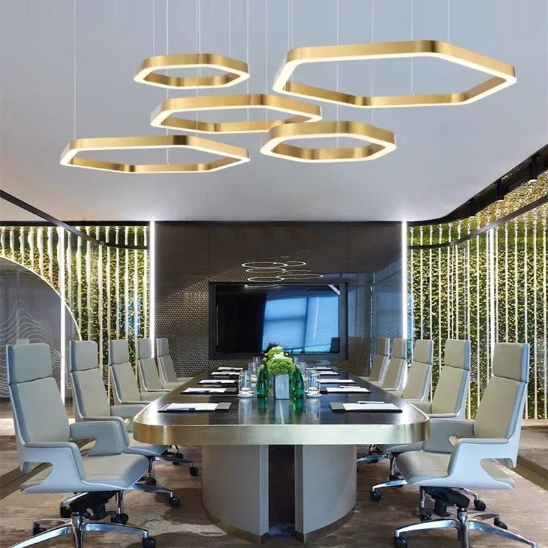 Kreative sechseckige unregelmäßige Designer Pendelleuchte Restaurant Wohnzimmer Villa Hotel Luxus LED Kronleuchter Innendekor Licht Image