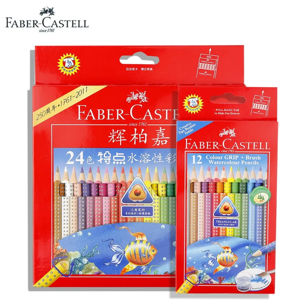 Faber Castell Farbe Grip + Pinsel Aquarell Bleistifte Eco Bleistift Dreieckige Voller Leben Kinder Stifte 3mm Wasserlösliche Farbe Image