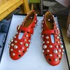 Neue Niet runde Kopf flache Schuhe orange Leder Sandale Schnalle Ballett Sandale Silber hohl Mary