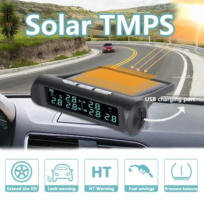 For Truck Bus Car Solar Power TMPS LCD Display Tire Pressure Monitoring With 6 External Sensors Tyre