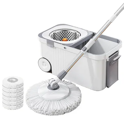 Spin Mop Bucket with 6 Replacement Head Refills Extended Handle Hand-Free Automatic Dehydration Mop