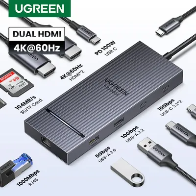 UGREEN USB C HUB 10Gbps 4K60Hz HDMI USB3.2 PD100W USB Splitter for Laptop Macbook Pro Air iPad Phone