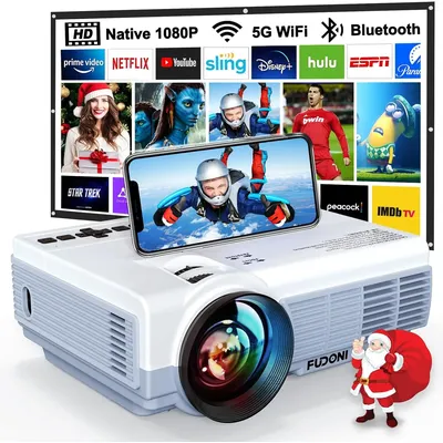 Projector with WiFi and Bluetooth,5G WiFi 9000L Native 1080P Video Projector, FUDONI Portable Movie