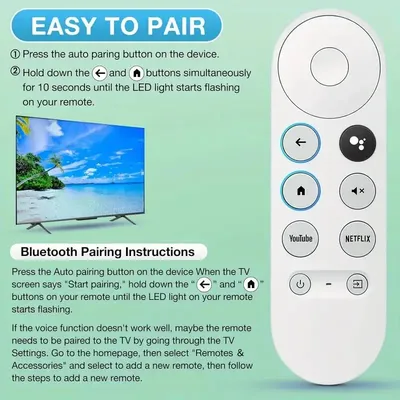 Enhanced Voice Remote for Google Chromecast 4K Snow/HD TV, Compatible