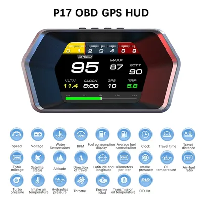 Car HUD Speedometer Multi Functional Overspeed Alarm Digital 4.3 Inch OBD GPS Head Up Display P17