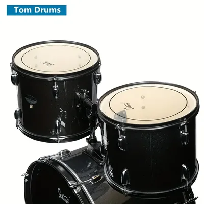 Glarry Full Size Adult Drum Set 5-Piece Black With Bass Drum, Two Tom Drum, Snare Drum, Floor Tom,