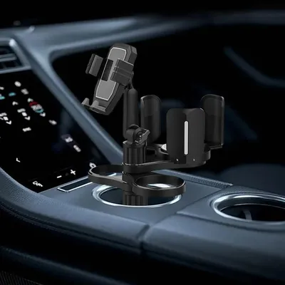 Car Cup Holder Expander Adapter with Phone Holder Fits Most Smartphones 2 Movable Cup Holders for