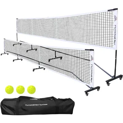 Badminton Pickleball Net System with Universal Casters, Removable Stable Metal Frame, Strong Nylon