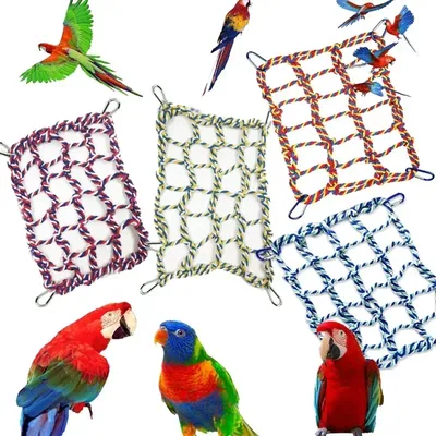 Pet Climb Net Parrot Hamster Squirrel Toys Nylon Rope Hanging Ropes Stand Net Swing Play Rope Ladder