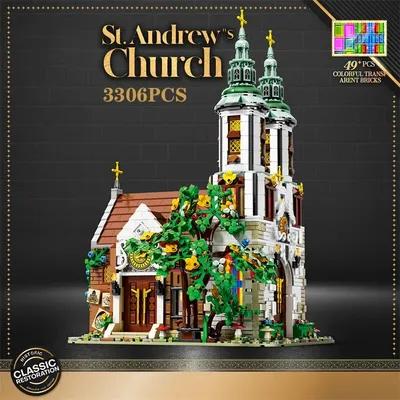 3306PCS St. Andrew's Church Building Block Medieval European Church Model Bricks Set With Light