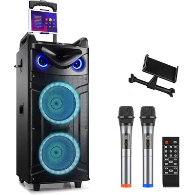 Karaoke Machine, Double 10" Woofer PA System for Party, Portable Bluetooth Speaker with 2 Wireless