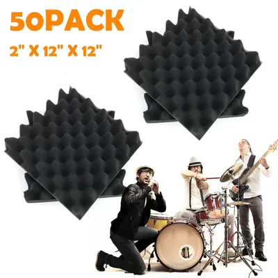 50 Packs 12”X12" Black Sound-absorbing Acoustic Foam Panels for Sound Recording Studio,Listening