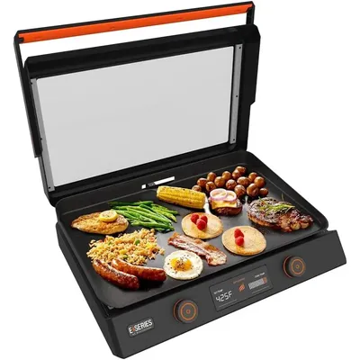 1200W Non Stick Ceramic Titanium Coated Stainless Steel Tabletop Griddle with EZ-Touch Control Dial,