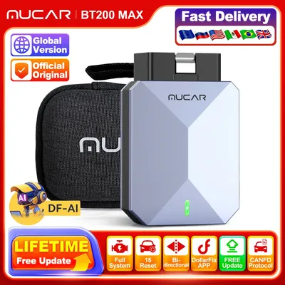 MUCAR BT200 MAX Free Update Global Version Auto OBD2 Scanner Full System Bidirectional 15 Reset CANFD Car Diagnostics Tools