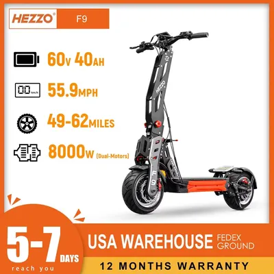 HEZZO 60V 8000W 62.5MPH Off-road Electric Scooter 40AH 63mile With NFC Damping Rod 12"Fat Tire Dual