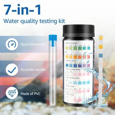 100Pcs Aquarium Test Strips 7-in-1 Fish Tank Test Kit with Test Tube Fast Accurate Aquarium pH