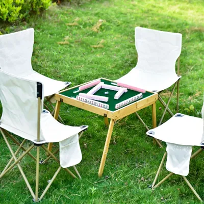 Travel Portable Mahjong Table with Chinese Mahjong Tiles Set Portable Mahjong Game Kits for Outdoor