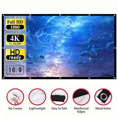 150 inch 16:9 high-definition projector screen foldable and washable, suitable for home, outdoor,