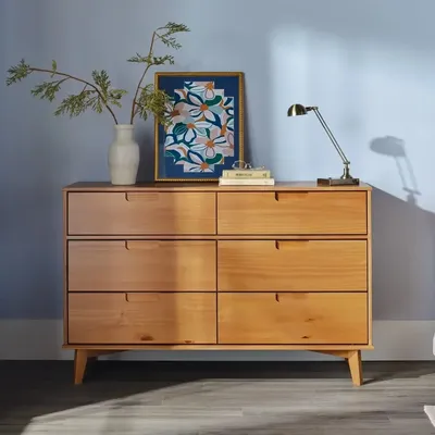 6-Drawer Solid Wood Caramel Dresser Storage Cabinet Living Room Cabinets