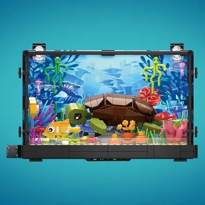 Idea Fish Tank Building Block Set with Light，Aquarium, Marine Life, Jellyfish And Turtle Ecological