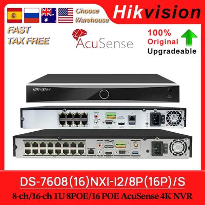 Hikvision Original DS-7608NXI-I2/8P/S DS-7616NXI-I2/16P/S 8/16CH POE 4K Acusense NVR 2 SATA AI By