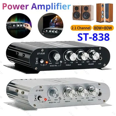 ST-838 HiFi Audio Power Amplifier 80Wx2 Subwoofer Amplifier 2.1 Channel Stereo Bass Sound Bass Car