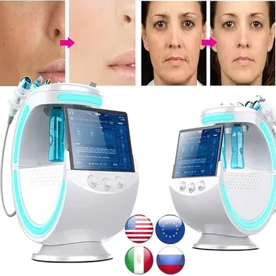 Blue magic Mirror Skin Analyzer CE 7 in 1 Ultrasonic Cryotherapy Ice Microdermabrasion Skin Care