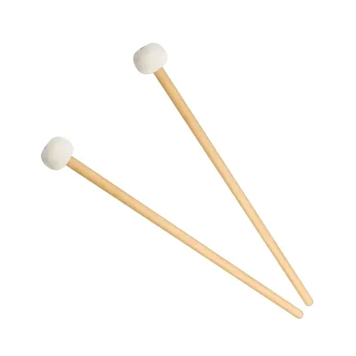 1 Pair Felt Mallets Drum Sticks with Wood Handle for Percussion Instrument White