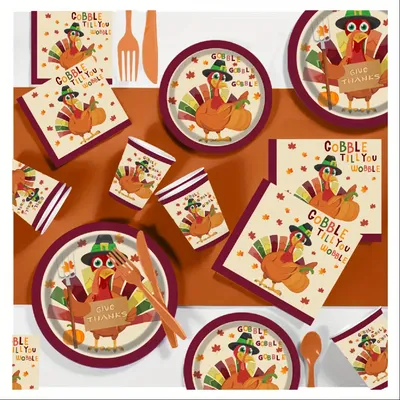 175 pcs Thanksgiving Harvest Turkey Paper Plate Set - Cutlery Sets for 25 Guests, Fall Autumn