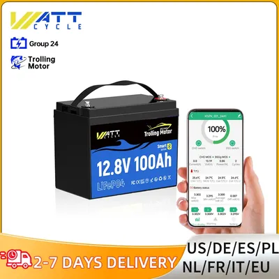 Wattcycle 12V 100Ah LiFePO4 Battery with Bluetooth Real-time Status Monitor & Control for Trolling