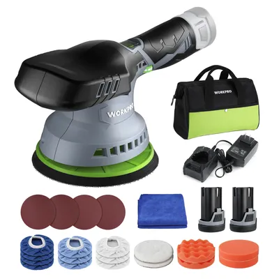 WORKPRO Cordless Car Buffer Polisher 6-Inch Dual Action Polisher for Car Detailing with 2 pcs 12V