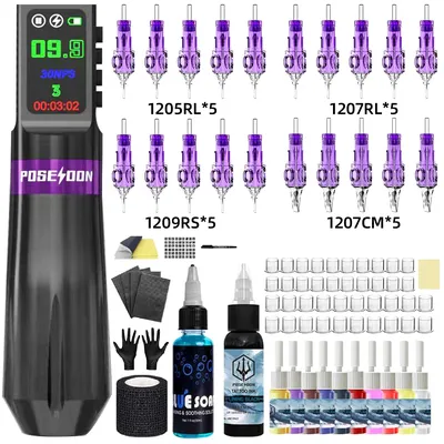 Tattoo Kit POSEIDON New Memory Tattoo Pen Kit For Permanent Makeup Tattoo Machine Wireless Tattoo