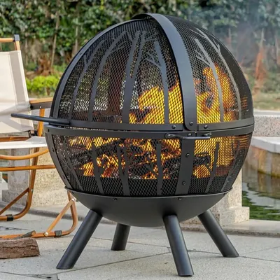 35 Inch Wood Burning Fire Pit with BBQ Grill, Heavy Duty Fire Pits Ball for Outside with Spark