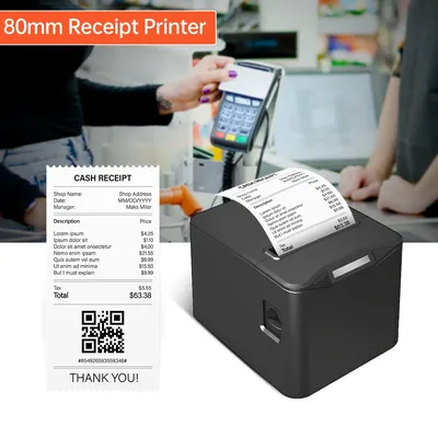 Bisofice 80mm Desktop Direct Thermal Printing Thermal Receipt Printer USB+LAN High Speed with Auto