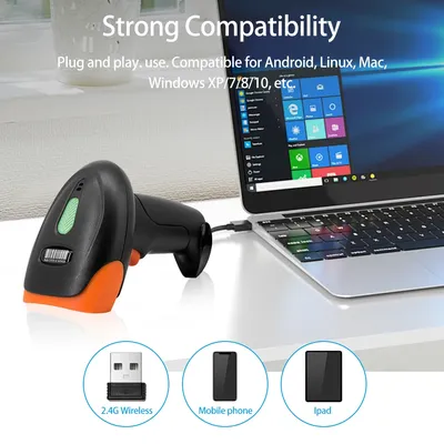 Handheld 1D/2D/QR Barcode Scanner BT+2.4G Wireless USB Wired Bar Code Reader Manual / Continuous