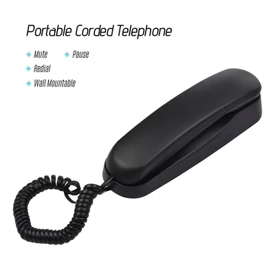 Mini Desktop Corded Landline Phone Fixed Telephone Wall Mountable Supports Mute/ Pause/ Redial