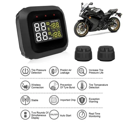 Digital Wireless LCD Display Waterproof Motorcycle Real Time TPMS External Sensors Tire Pressure