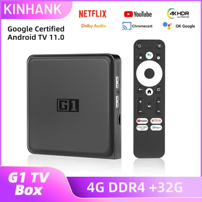 KINHANK G1 Android TV Box With Netflix 4K Ultra HD Google Certified Dolby Vision HDR10+ 4G 32G