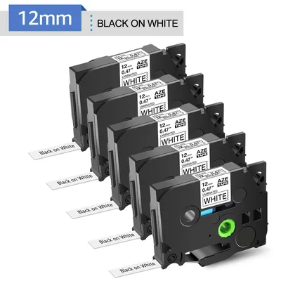 5PK AZE-231 Laminated Labels Tape Compatible for Brother Tz TZe-231 12mm Black on White Label Ribbon