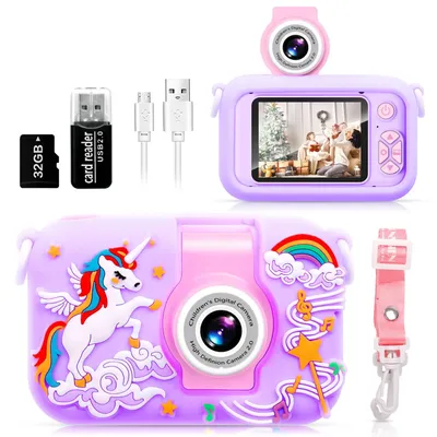 Kids Camera,ARNSSIEN 180° Flip Lens Camera for Kid,2.4in IPS LCD Digital Camera with Silicone