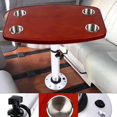 Telescopic Boat Table with Telescopic Base and Adjustable Height with 4 Cup Holders.