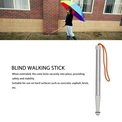 Telescopic Blind Cane 1.28m Shockproof Lanyard Blind Reflective Cane Anti Slip Portable Metal with