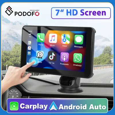 Podofo 7" Wireless CarPlay Player Android Auto IPS Multimedia Player FM Radio Bluetooth Intelligent