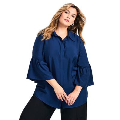 Plus Size Women's Sonia Bell Sleeve Shirt by Avenue in Navy (Size 22/24)