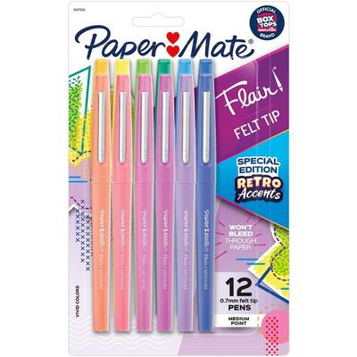 Paper Mate Flair Medium Point Pens, Medium Pen Point, Assorted Water Based Ink, 12/Pack (PAP2097886) Pack of 12 Papermate® Porous Point Pen