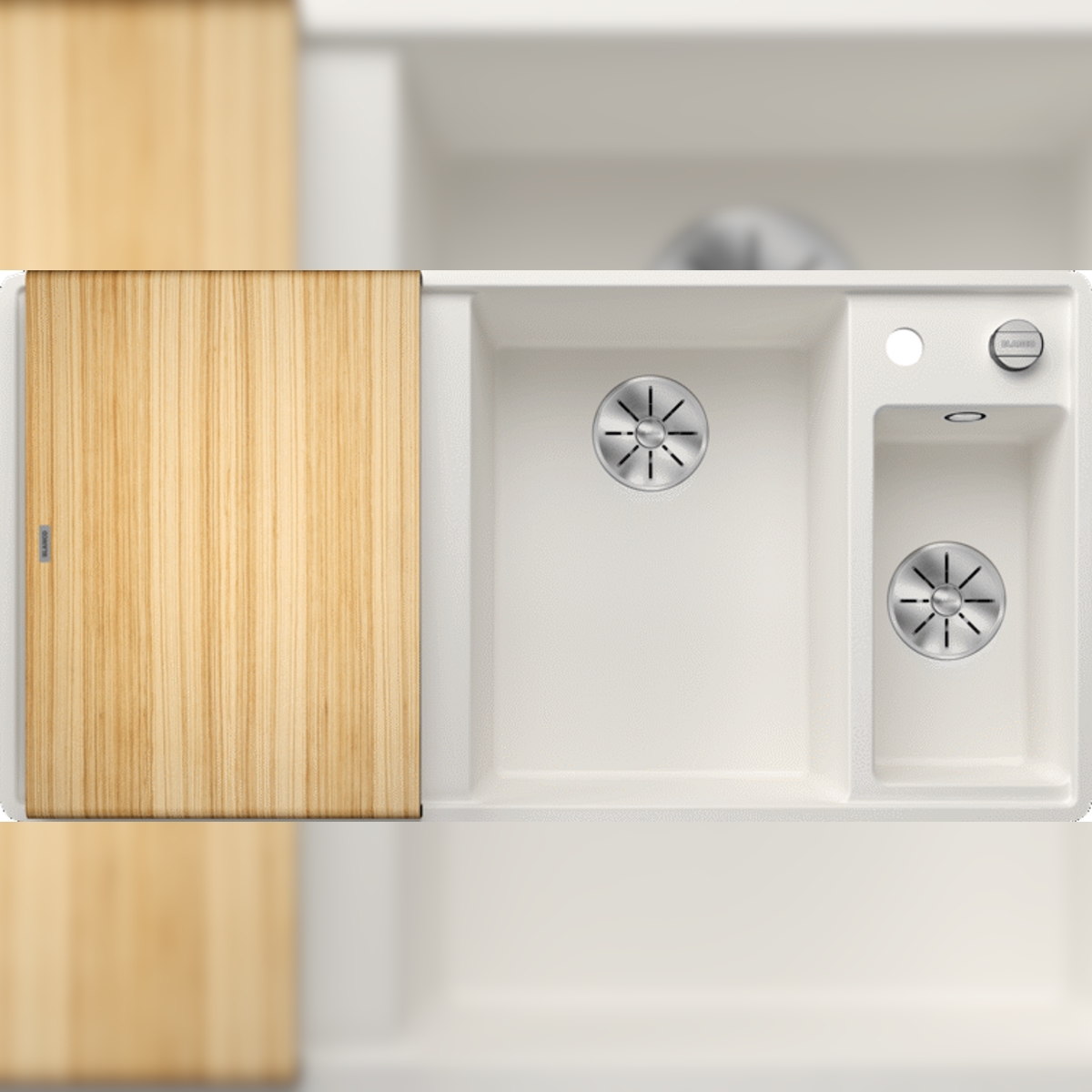 Blanco Silgranit Spülbecken mit Restebecken und Abtropffläche, Axia III 6 S-F, Weiß 990 x 500 mm, Hauptbecken rechts Image